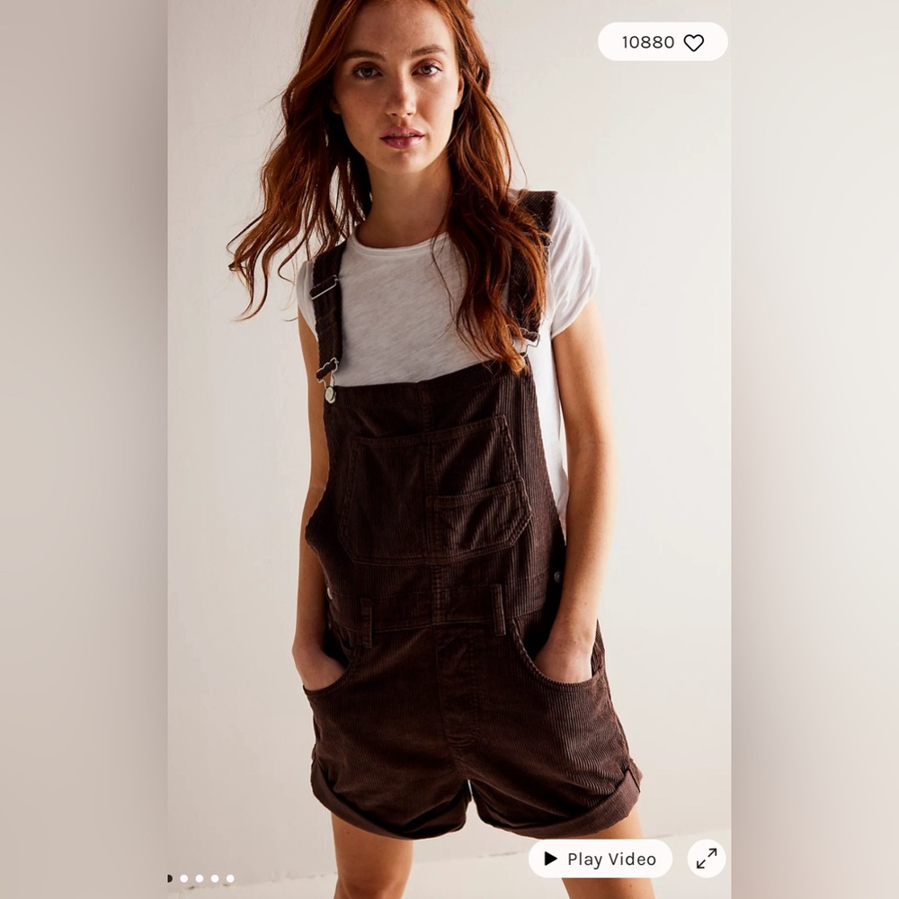 Free People Brown Corduroy Short Overalls